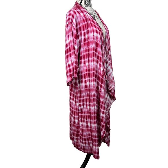 LulaRoe women Medium Shirley Pink White Tie Dyed Kimono Cardigan Jacket Bohemian - Picture 5 of 12